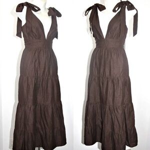 House of Harlow Chocolate Brown Linen Maxi Dress